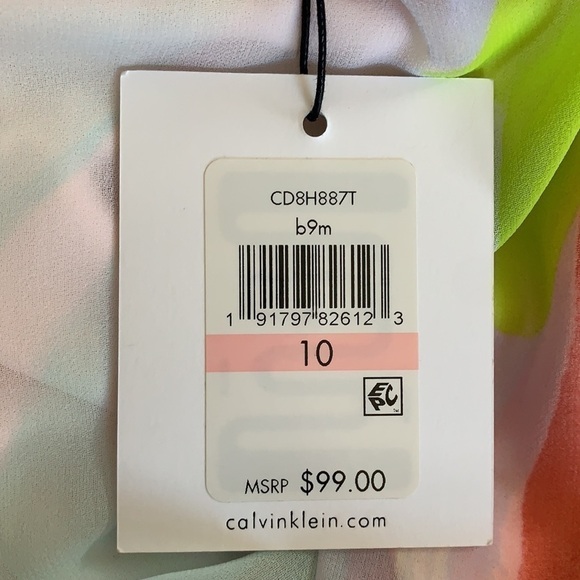 𝅺NWT Calvin Klein Printed Watercolor Floral Chiffon Trapeze Dress Size 10 - Picture 10 of 10